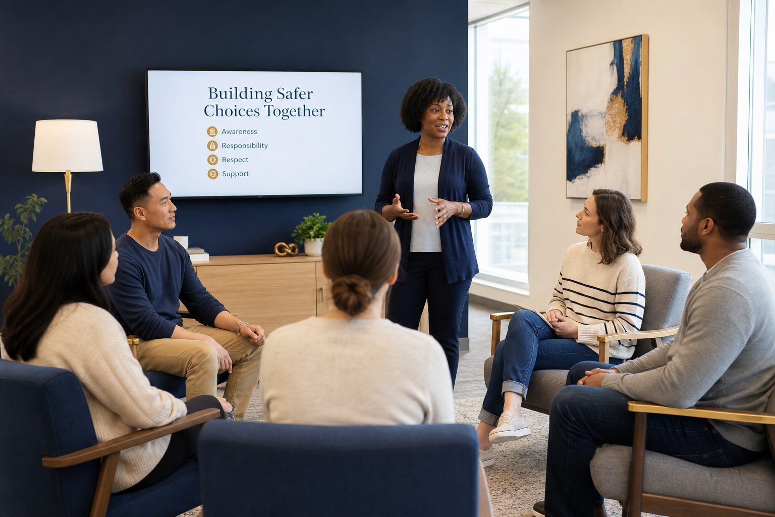 Adults participating in a respectful road-safety education session
