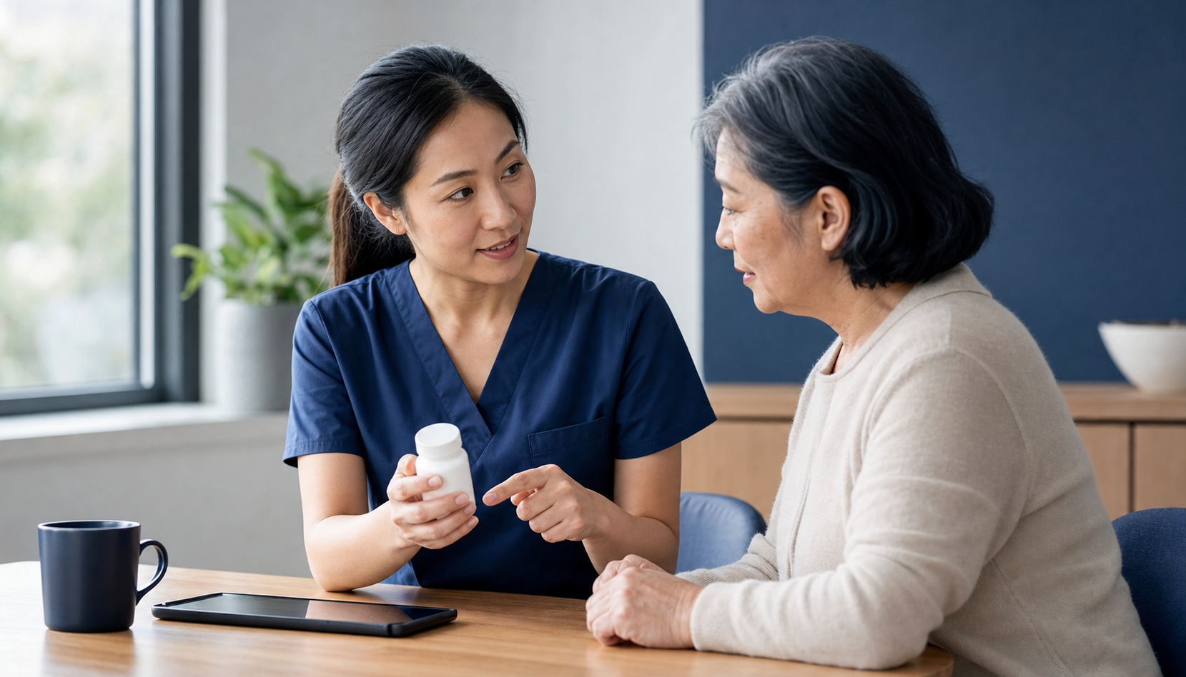 A healthcare professional discussing treatment options with an older adult